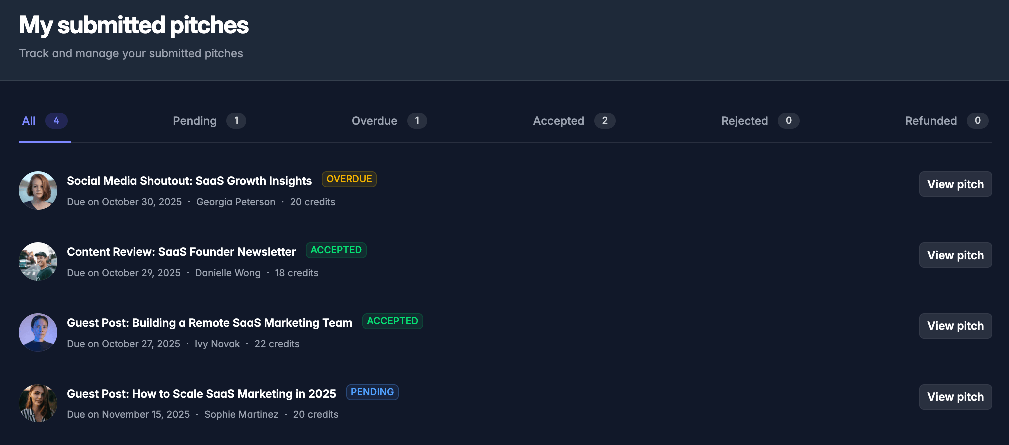 Manage all your pitches from one central location